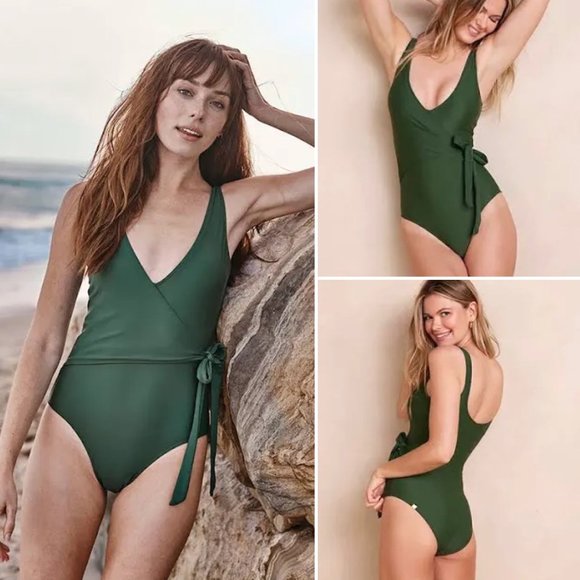 New SUMMERSALT Perfect Wrap One-Piece Olive Swimsuit Size 6 - Picture 2 of 16